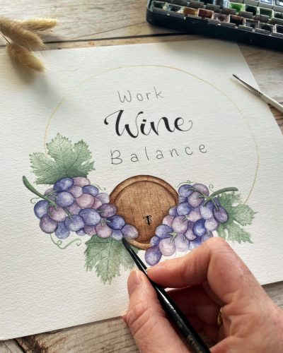 Sandra - Reingemalt - Aquarell malen lernen, einfache Letterings und DIY Grußkarten - Online Workshop - Herbstlicher Weinkranz