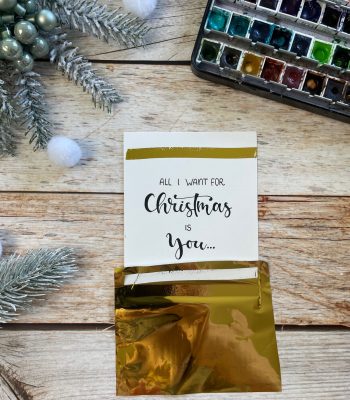 Sandra – Reingemalt – Aquarellmalen lernen, Handlettering und DIY Grußkarten – Weihnachtskarte gestalten13 Metallic Effekt mit Klebemaus und Transferfolie