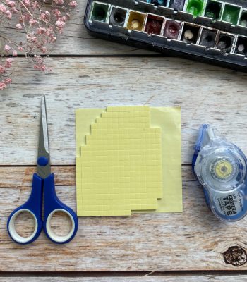 Sandra – Reingemalt – Aquarellmalen lernen, einfache Letterings, DIY Grußkarten, DIY Karte zum Valentinstag mit Aquarell malen (2) Schere, 3D-Klebepads und Maxi Power Tape